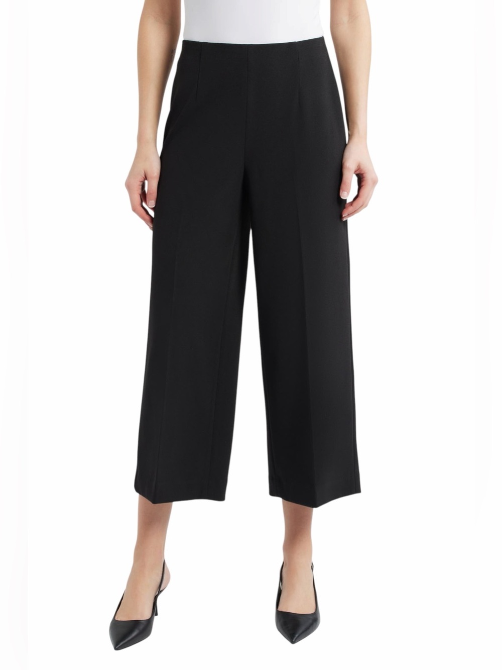 Anne Klein Pull On Cropped Wide Leg Elastic Waist Pants Anne Black XL NWT